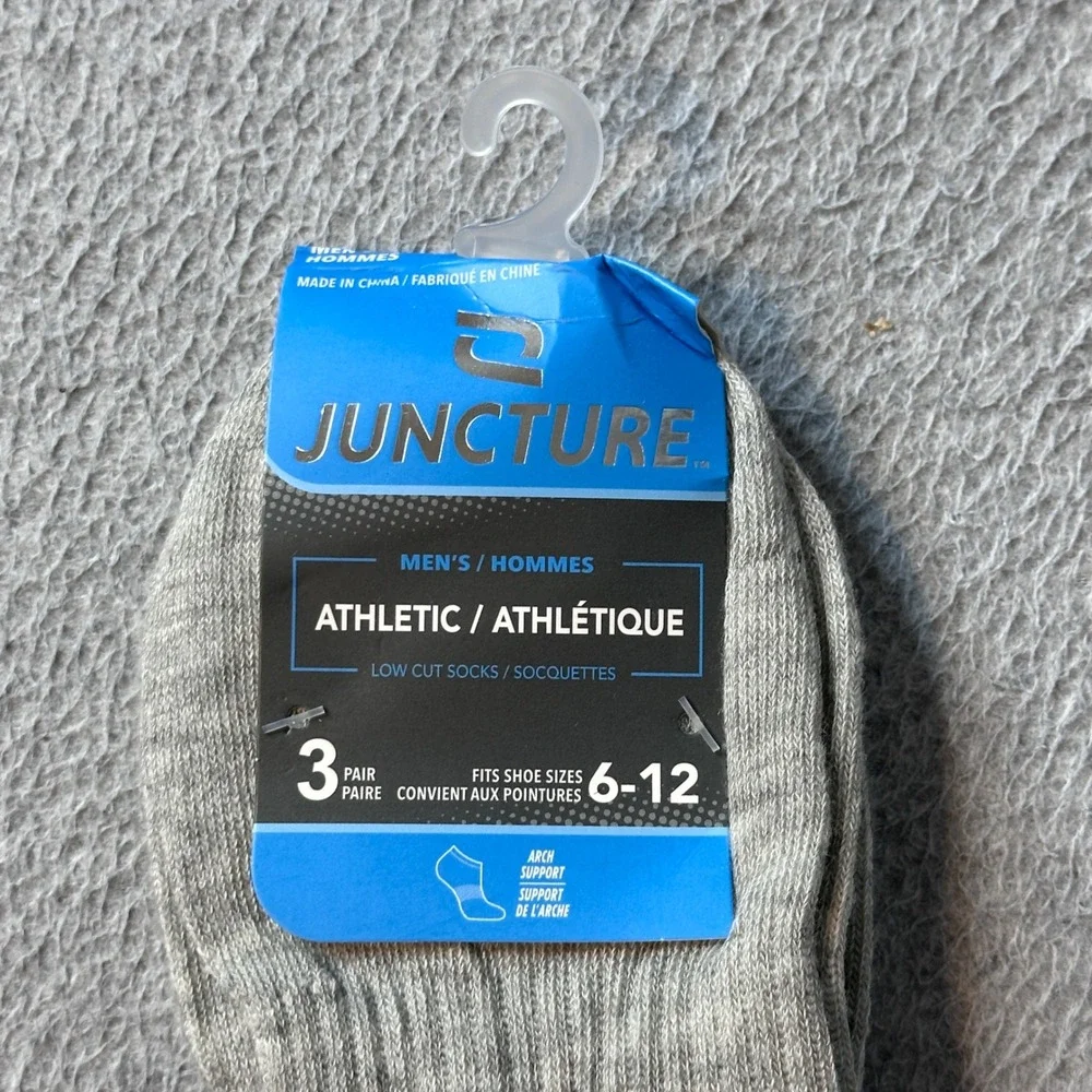Juncture Socks Mens 6-12 Gray Athletic Low Cut 3 Pair Pack‎ Arch Support Heather